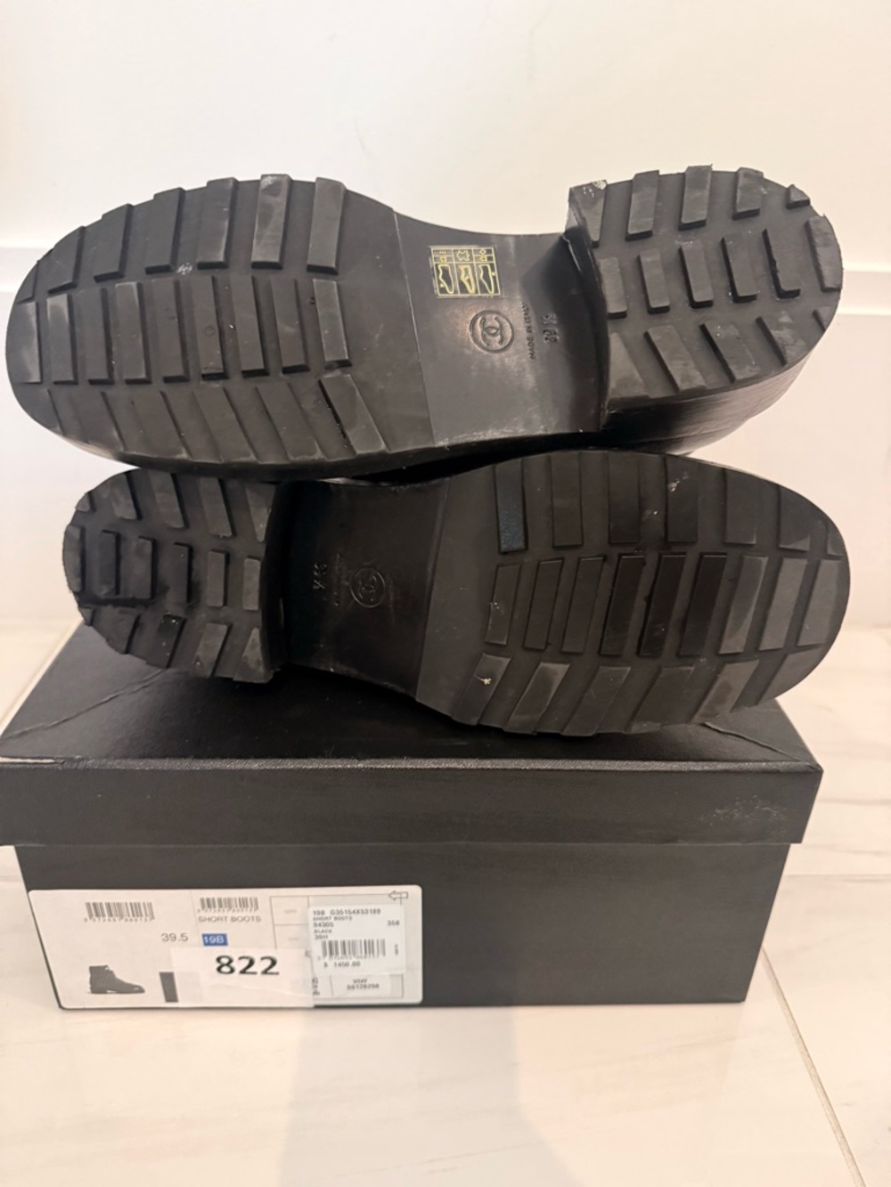 CHANEL Black Leather Lace-Up Ankle Boots with Pearl Accents - Picture 6 of 8